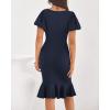 imageBTFBM Women Formal Wedding Guest Cocktail Dresses 2026 Short Sleeve Ruffle Mermaid Work Bodycon Elegant Midi Summer DressNavy Blue