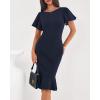 imageBTFBM Women Formal Wedding Guest Cocktail Dresses 2026 Short Sleeve Ruffle Mermaid Work Bodycon Elegant Midi Summer DressNavy Blue
