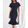 imageBTFBM Women Formal Wedding Guest Cocktail Dresses 2026 Short Sleeve Ruffle Mermaid Work Bodycon Elegant Midi Summer DressNavy Blue