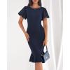 imageBTFBM Women Formal Wedding Guest Cocktail Dresses 2026 Short Sleeve Ruffle Mermaid Work Bodycon Elegant Midi Summer DressNavy Blue