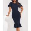 imageBTFBM Women Formal Wedding Guest Cocktail Dresses 2026 Short Sleeve Ruffle Mermaid Work Bodycon Elegant Midi Summer DressNavy Blue
