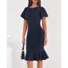 imageBTFBM Women Formal Wedding Guest Cocktail Dresses 2026 Short Sleeve Ruffle Mermaid Work Bodycon Elegant Midi Summer DressNavy Blue