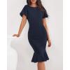 imageBTFBM Women Formal Wedding Guest Cocktail Dresses 2026 Short Sleeve Ruffle Mermaid Work Bodycon Elegant Midi Summer DressNavy Blue