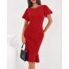 imageBTFBM Women Formal Wedding Guest Cocktail Dresses 2026 Short Sleeve Ruffle Mermaid Work Bodycon Elegant Midi Summer DressRed