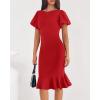 imageBTFBM Women Formal Wedding Guest Cocktail Dresses 2026 Short Sleeve Ruffle Mermaid Work Bodycon Elegant Midi Summer DressRed
