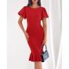 imageBTFBM Women Formal Wedding Guest Cocktail Dresses 2026 Short Sleeve Ruffle Mermaid Work Bodycon Elegant Midi Summer DressRed