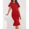 imageBTFBM Women Formal Wedding Guest Cocktail Dresses 2026 Short Sleeve Ruffle Mermaid Work Bodycon Elegant Midi Summer DressRed