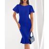 imageBTFBM Women Formal Wedding Guest Cocktail Dresses 2026 Short Sleeve Ruffle Mermaid Work Bodycon Elegant Midi Summer DressRoyal Blue