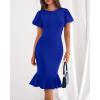 imageBTFBM Women Formal Wedding Guest Cocktail Dresses 2026 Short Sleeve Ruffle Mermaid Work Bodycon Elegant Midi Summer DressRoyal Blue
