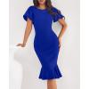 imageBTFBM Women Formal Wedding Guest Cocktail Dresses 2026 Short Sleeve Ruffle Mermaid Work Bodycon Elegant Midi Summer DressRoyal Blue