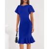 imageBTFBM Women Formal Wedding Guest Cocktail Dresses 2026 Short Sleeve Ruffle Mermaid Work Bodycon Elegant Midi Summer DressRoyal Blue