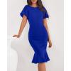 imageBTFBM Women Formal Wedding Guest Cocktail Dresses 2026 Short Sleeve Ruffle Mermaid Work Bodycon Elegant Midi Summer DressRoyal Blue