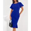 imageBTFBM Women Formal Wedding Guest Cocktail Dresses 2026 Short Sleeve Ruffle Mermaid Work Bodycon Elegant Midi Summer DressRoyal Blue