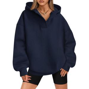 imageBTFBM Womens Oversized Hoodies Casual Fleece Long Sleeve V Neck Sweatshirts 2025 Trendy Fall Outfits Winter ClothesNavy