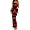 imageBTFBM Womens Maxi Dress 2026 Spring Floral Sexy Spaghetti Straps Sleeveless Bodycon Summer Beach Wedding Guest DressesFloral Black Red