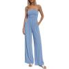 imageBTFBM Jumpsuits For Women Summer 2026 Beach Vacation Strapless Tube Top Jumpsuit Ruched Casual Wide Leg Pant RompersLight Blue