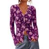imageBTFBM Button Down Shirts for Women 2026 Spring Boho Tops V Neck Long Sleeve Blouses Ruched Mesh Fitted Fall FashionPurple