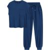 imageBTFBM Womens Two Piece Tracksuit Outfits Summer Short Sleeve Tops Long Pants Jogger Lounge Matching Sets SweatsuitDark Blue