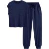 imageBTFBM Womens Two Piece Tracksuit Outfits Summer Short Sleeve Tops Long Pants Jogger Lounge Matching Sets SweatsuitSolid Navy