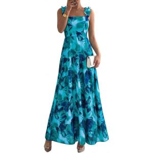 imageBTFBM Dresses for Women Summer 2026 Formal Sleeveless Smocked Floral Long Wedding Guest Dress Party SpringFloral Lake Blue