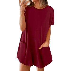 imageBTFBM Rompers for Women Summer 2026 Casual Dressy One Piece Shorts Tshirt Pants Jumpsuit Beach Vacation Clothes OutfitBurgundy