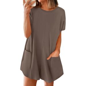 imageBTFBM Rompers for Women Summer 2026 Casual Dressy One Piece Shorts Tshirt Pants Jumpsuit Beach Vacation Clothes OutfitCoffee