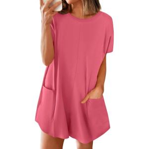 imageBTFBM Rompers for Women Summer 2026 Casual Dressy One Piece Shorts Tshirt Pants Jumpsuit Beach Vacation Clothes OutfitPink