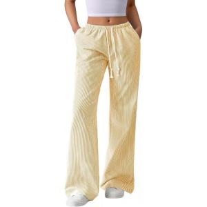 imageBTFBM Striped Wide Leg Pants for Women Spring Summer 2026 Drawstring Lounge PJ Beach Bottoms Casual Trousers PocketsYellow