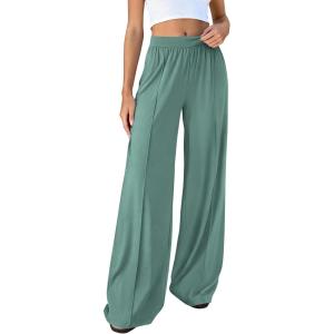 image:imageBTFBM Palazzo Pants for Women 2026 Spring Summer Casual Lounge Pants High Waist Flowy Trousers Baggy Wide Leg SweatpantsBean Green