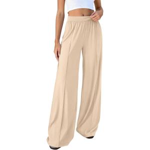 image:imageBTFBM Palazzo Pants for Women 2026 Spring Summer Casual Lounge Pants High Waist Flowy Trousers Baggy Wide Leg SweatpantsBeige