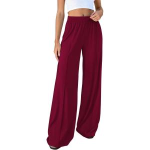 image:imageBTFBM Palazzo Pants for Women 2026 Spring Summer Casual Lounge Pants High Waist Flowy Trousers Baggy Wide Leg SweatpantsBurgundy