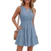 image:imageBTFBM Mini Dresses for Women 2026 Summer Sleeveless V Neck Elastic Waist Beach Vacation Sundress Boho Casual Dress PocketsGrey Blue