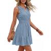 image:imageBTFBM Mini Dresses for Women 2026 Summer Sleeveless V Neck Elastic Waist Beach Vacation Sundress Boho Casual Dress PocketsGrey Blue
