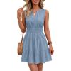 image:imageBTFBM Mini Dresses for Women 2026 Summer Sleeveless V Neck Elastic Waist Beach Vacation Sundress Boho Casual Dress PocketsGrey Blue