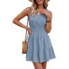 image:imageBTFBM Mini Dresses for Women 2026 Summer Sleeveless V Neck Elastic Waist Beach Vacation Sundress Boho Casual Dress PocketsGrey Blue