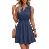 image:imageBTFBM Mini Dresses for Women 2026 Summer Sleeveless V Neck Elastic Waist Beach Vacation Sundress Boho Casual Dress PocketsNavy Blue