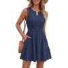 image:imageBTFBM Mini Dresses for Women 2026 Summer Sleeveless V Neck Elastic Waist Beach Vacation Sundress Boho Casual Dress PocketsNavy Blue
