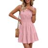 image:imageBTFBM Mini Dresses for Women 2026 Summer Sleeveless V Neck Elastic Waist Beach Vacation Sundress Boho Casual Dress PocketsPink