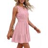 image:imageBTFBM Mini Dresses for Women 2026 Summer Sleeveless V Neck Elastic Waist Beach Vacation Sundress Boho Casual Dress PocketsPink
