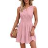 image:imageBTFBM Mini Dresses for Women 2026 Summer Sleeveless V Neck Elastic Waist Beach Vacation Sundress Boho Casual Dress PocketsPink