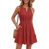 image:imageBTFBM Mini Dresses for Women 2026 Summer Sleeveless V Neck Elastic Waist Beach Vacation Sundress Boho Casual Dress PocketsRed