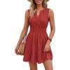 image:imageBTFBM Mini Dresses for Women 2026 Summer Sleeveless V Neck Elastic Waist Beach Vacation Sundress Boho Casual Dress PocketsRed