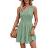 image:imageBTFBM Mini Dresses for Women 2026 Summer Sleeveless V Neck Elastic Waist Beach Vacation Sundress Boho Casual Dress PocketsSage Green