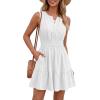 image:imageBTFBM Mini Dresses for Women 2026 Summer Sleeveless V Neck Elastic Waist Beach Vacation Sundress Boho Casual Dress PocketsWhite