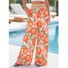 image:imageBTFBM Floral Wide Leg Pants Woman Spring Summer 2026 Smocked Elastic Waist Long Pant Resort Wear Beach Vacation OutfitsBeige