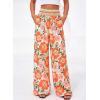 image:imageBTFBM Floral Wide Leg Pants Woman Spring Summer 2026 Smocked Elastic Waist Long Pant Resort Wear Beach Vacation OutfitsBeige