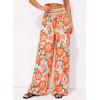 image:imageBTFBM Floral Wide Leg Pants Woman Spring Summer 2026 Smocked Elastic Waist Long Pant Resort Wear Beach Vacation OutfitsBeige