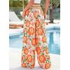 image:imageBTFBM Floral Wide Leg Pants Woman Spring Summer 2026 Smocked Elastic Waist Long Pant Resort Wear Beach Vacation OutfitsBeige