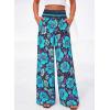 image:imageBTFBM Floral Wide Leg Pants Woman Spring Summer 2026 Smocked Elastic Waist Long Pant Resort Wear Beach Vacation OutfitsBlack