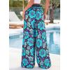 image:imageBTFBM Floral Wide Leg Pants Woman Spring Summer 2026 Smocked Elastic Waist Long Pant Resort Wear Beach Vacation OutfitsBlack